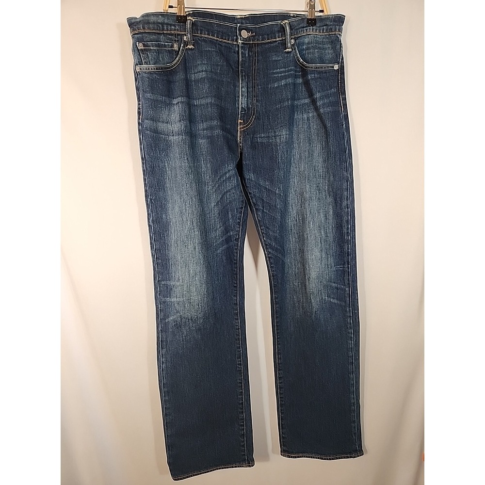 Levis 504 Jeans Blue Modern Straight Leg Whiskered Denim Stretch Mens 38x34